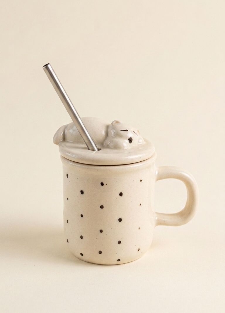 The Sleepy Bear Polka Dot Tumbler with Lid and Straw view 3