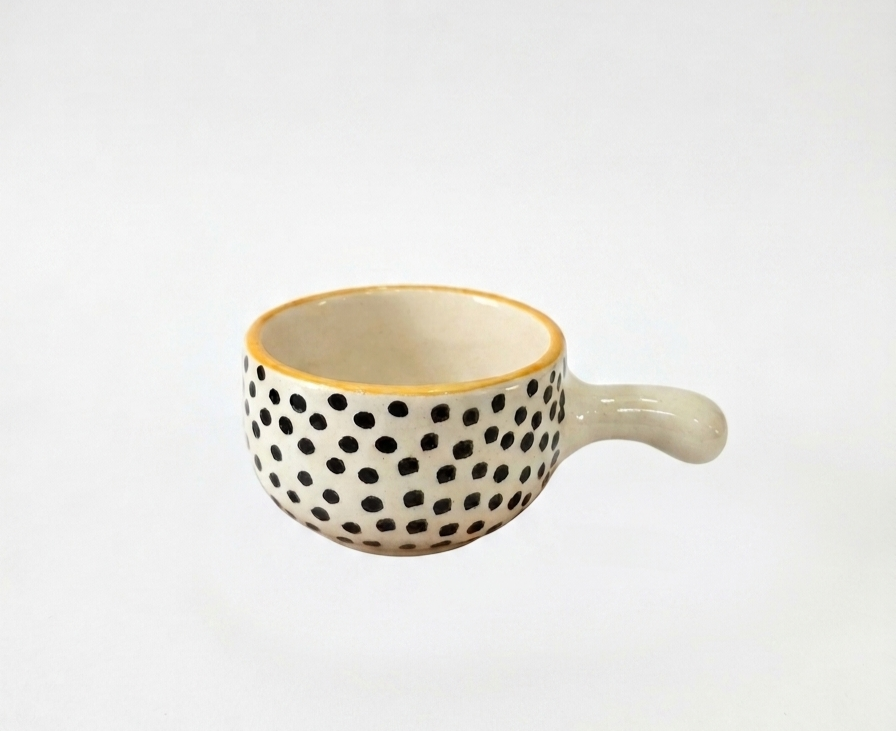 Black Polka Dot Ceramic Dip Bowl with Handle ⚫️ view 2