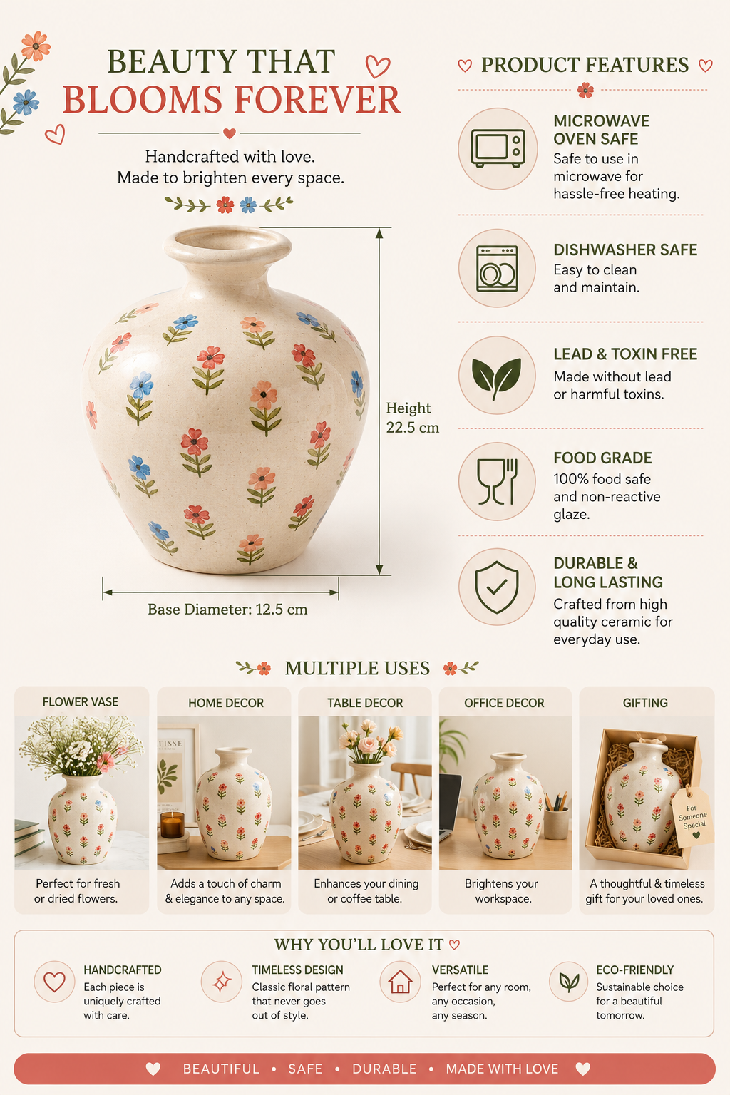 Handcrafted Ceramic Floral Vase -Round large view 3