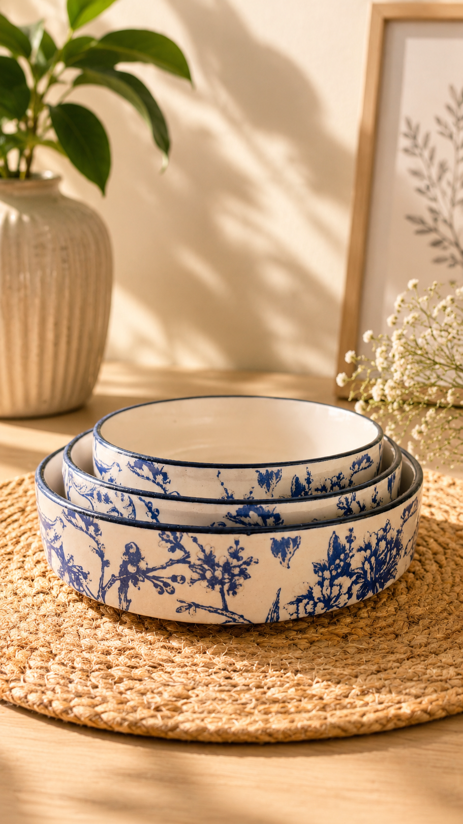 Premium Blue Glazed Nested Bowl Set of 3