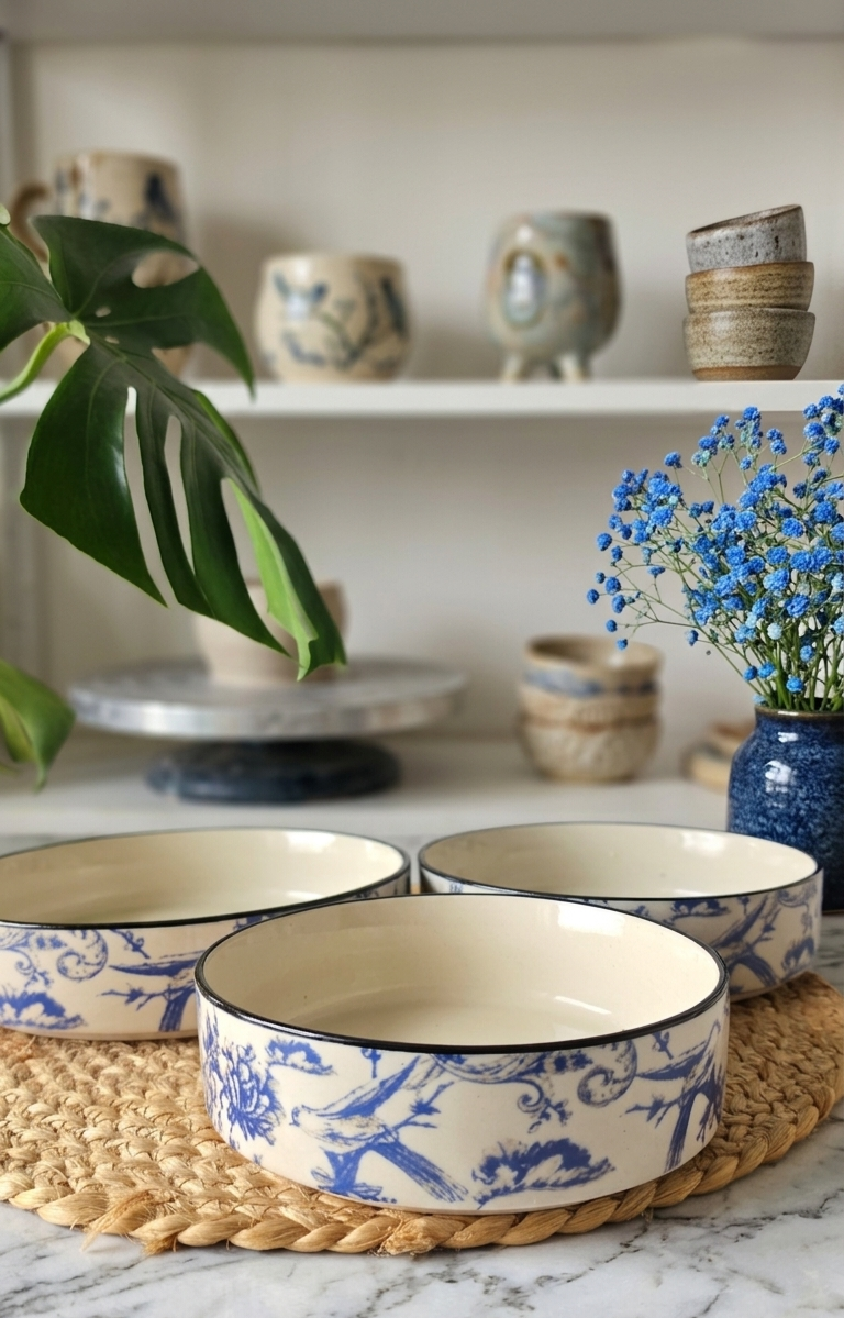 Premium Blue Glazed Nested Bowl Set of 3 view 2