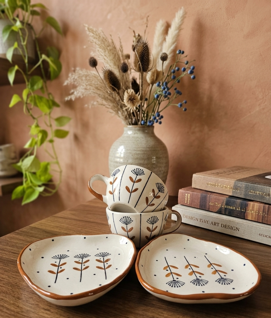 Motif Ceramic Cup & Saucer Set ☕✨