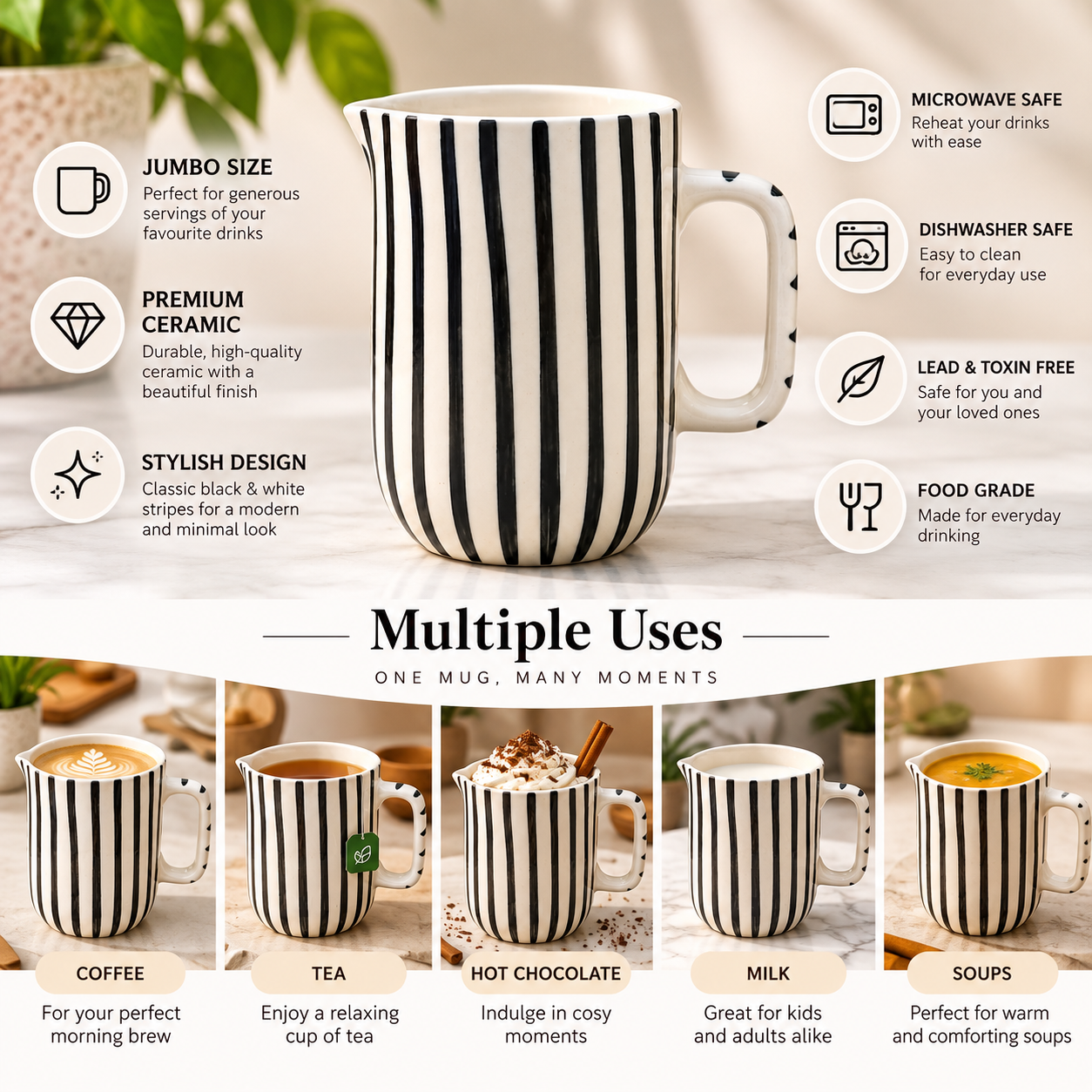 Cookrie Stripe and Sip Jumbo Ceramic Mug view 5