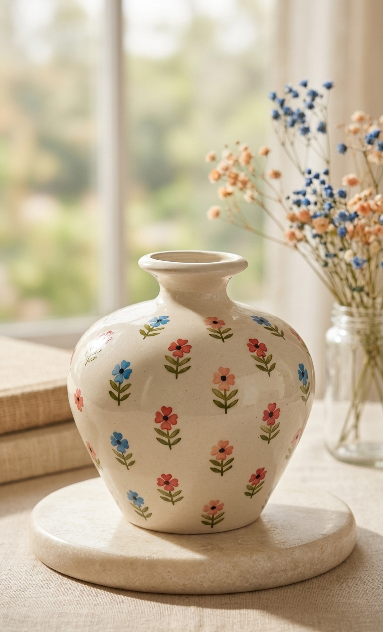 Handcrafted Ceramic Floral Vase -Round large