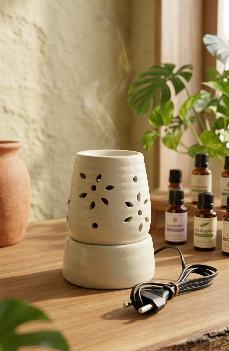 Floral Aroma Diffuser – Handcrafted Ceramic Oil Burner
